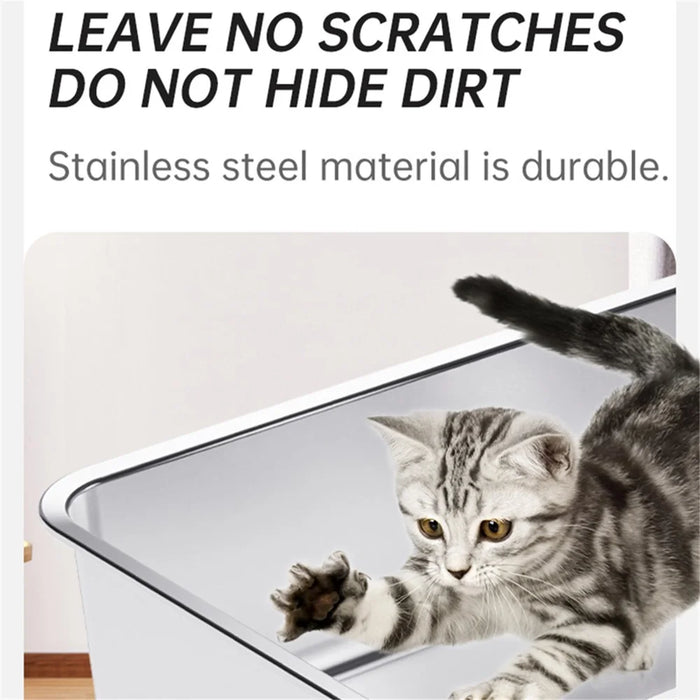 Large Opening Pet Cat Litter Box Anti-splash Stainless Steel+ABS Cat Toilet - Dark Grey - 5