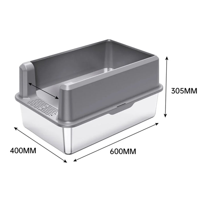 Large Opening Pet Cat Litter Box Anti-splash Stainless Steel+ABS Cat Toilet - Dark Grey - 6
