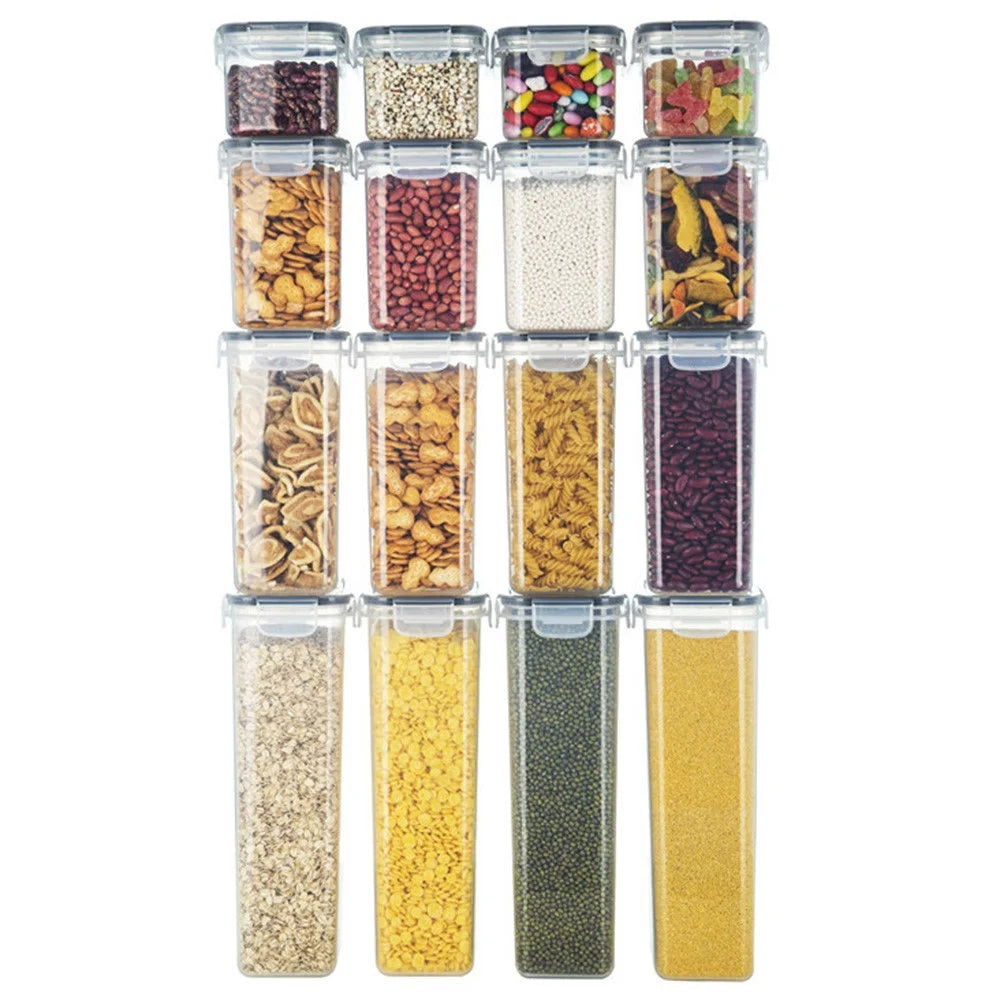 16Pcs / Set Kitchen Sealed Jar Grain Storage Box Refrigerated Odor-Free Transparent PP Fresh-Keeping Box (BPA Free, FDA Certified) - 1