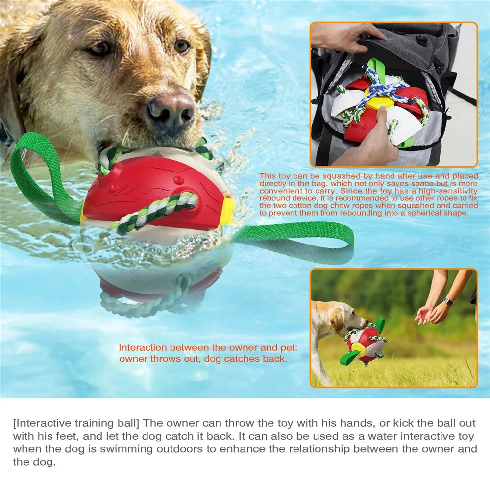 FPQ-01 Dot Saucer Ball Toy Pet Gift Interactive Flying Throwing Disc Ball with Ropes (BPA Free, CPC / FDA / RoHS Certified) - Red+White - 5