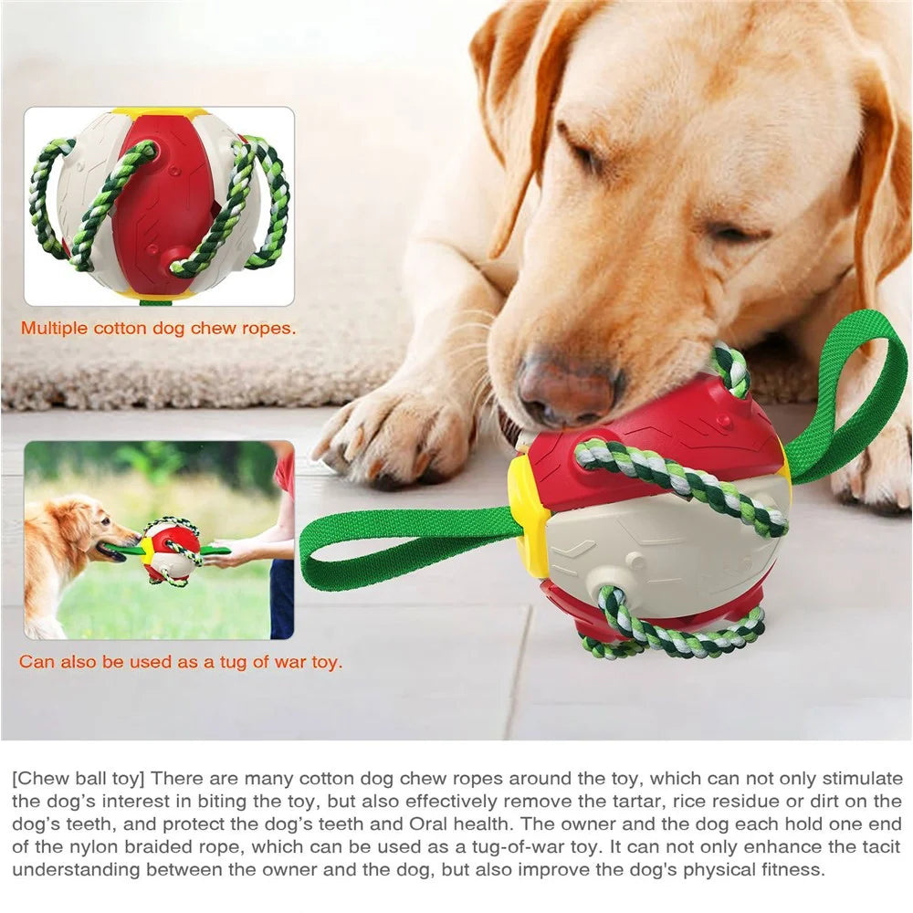 FPQ-01 Dot Saucer Ball Toy Pet Gift Interactive Flying Throwing Disc Ball with Ropes (BPA Free, CPC / FDA / RoHS Certified) - Red+White - 6