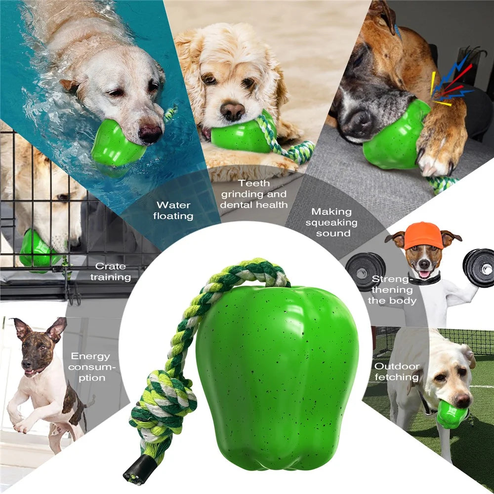 PG-01 TPR Dog Squeaky Chew Toy Gift Apple Fruit Pet Teething Toy (BPA Free, CPC / FDA / RoHS Certified) - Green - 3