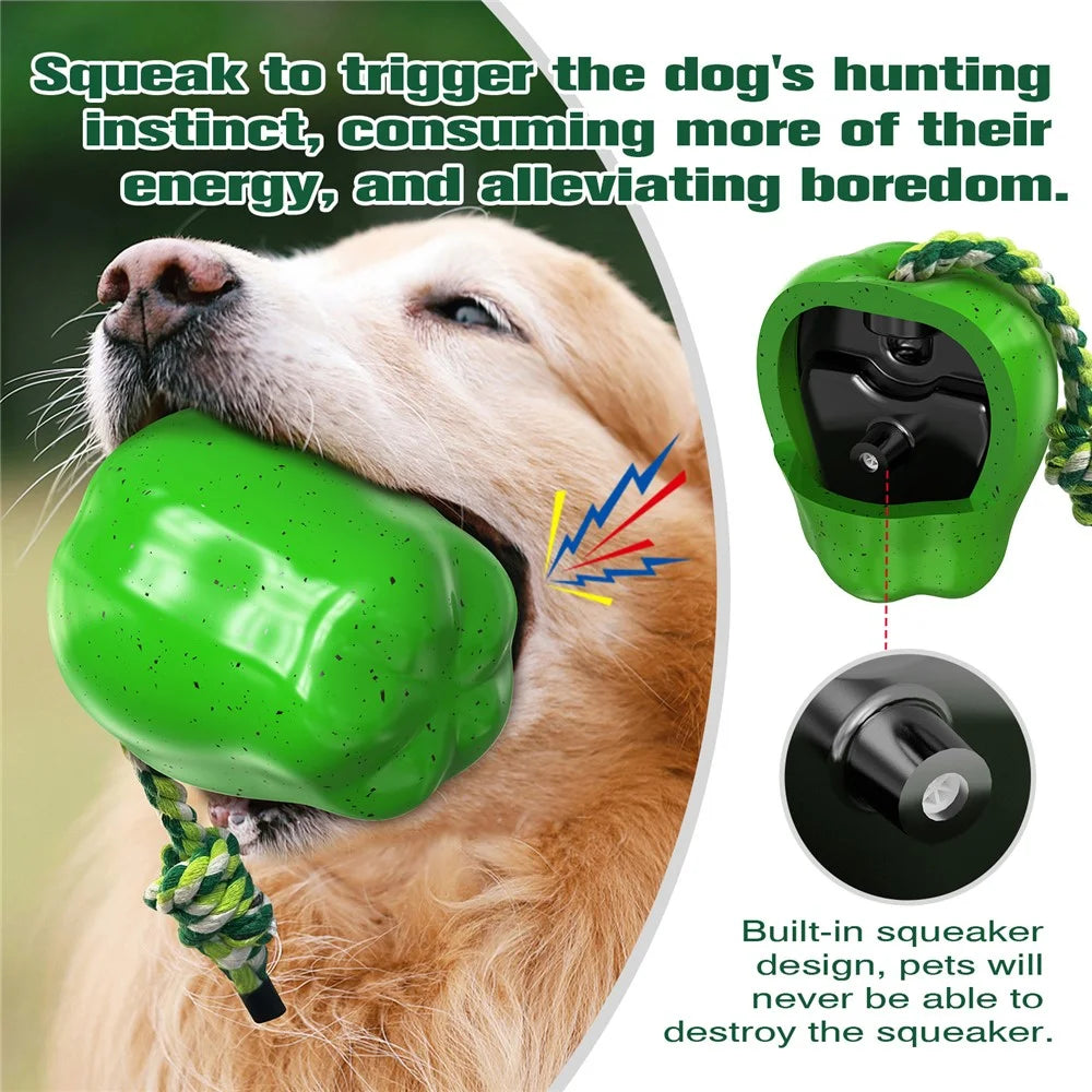 PG-01 TPR Dog Squeaky Chew Toy Gift Apple Fruit Pet Teething Toy (BPA Free, CPC / FDA / RoHS Certified) - Green - 4