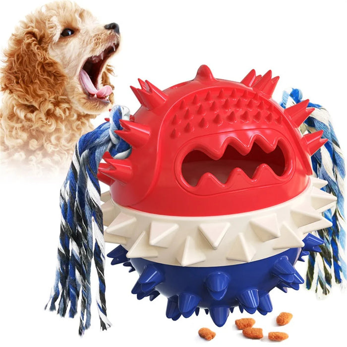 TTQ-01 Pet Dog Treat Ball Feed Dispenser Tooth Cleaning Bounce Toy Gift (BPA Free, CPC / FDA / RoHS Certified) - Red+White+Blue - 1