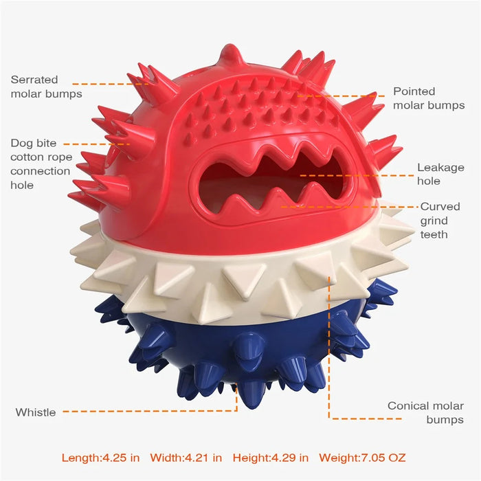 TTQ-01 Pet Dog Treat Ball Feed Dispenser Tooth Cleaning Bounce Toy Gift (BPA Free, CPC / FDA / RoHS Certified) - Red+White+Blue - 3