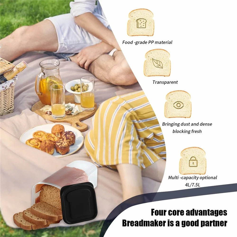 Airtight Bread Storage Container with Lid Transparent Plastic Kitchen Bread Box (BPA Free, No FDA) - Black - 2