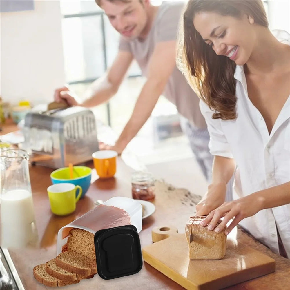 Airtight Bread Storage Container with Lid Transparent Plastic Kitchen Bread Box (BPA Free, No FDA) - Black - 4