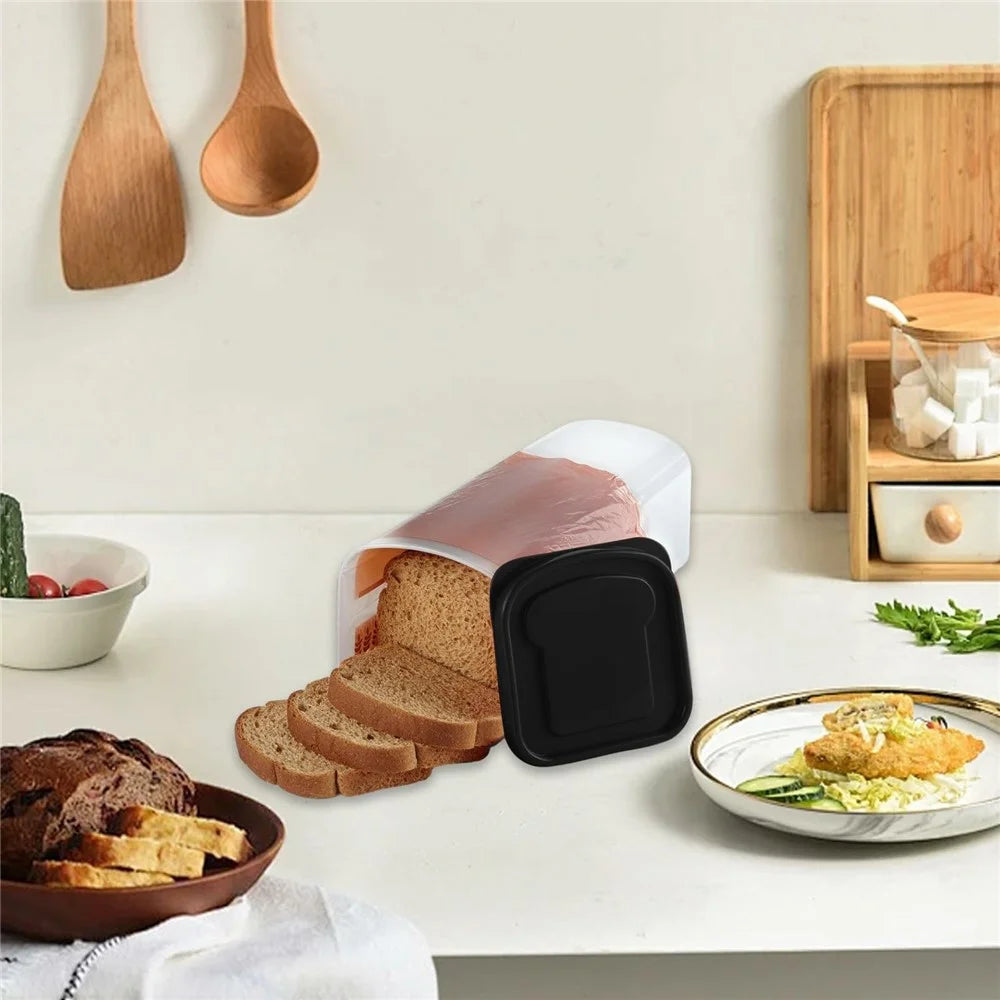 Airtight Bread Storage Container with Lid Transparent Plastic Kitchen Bread Box (BPA Free, No FDA) - Black - 6