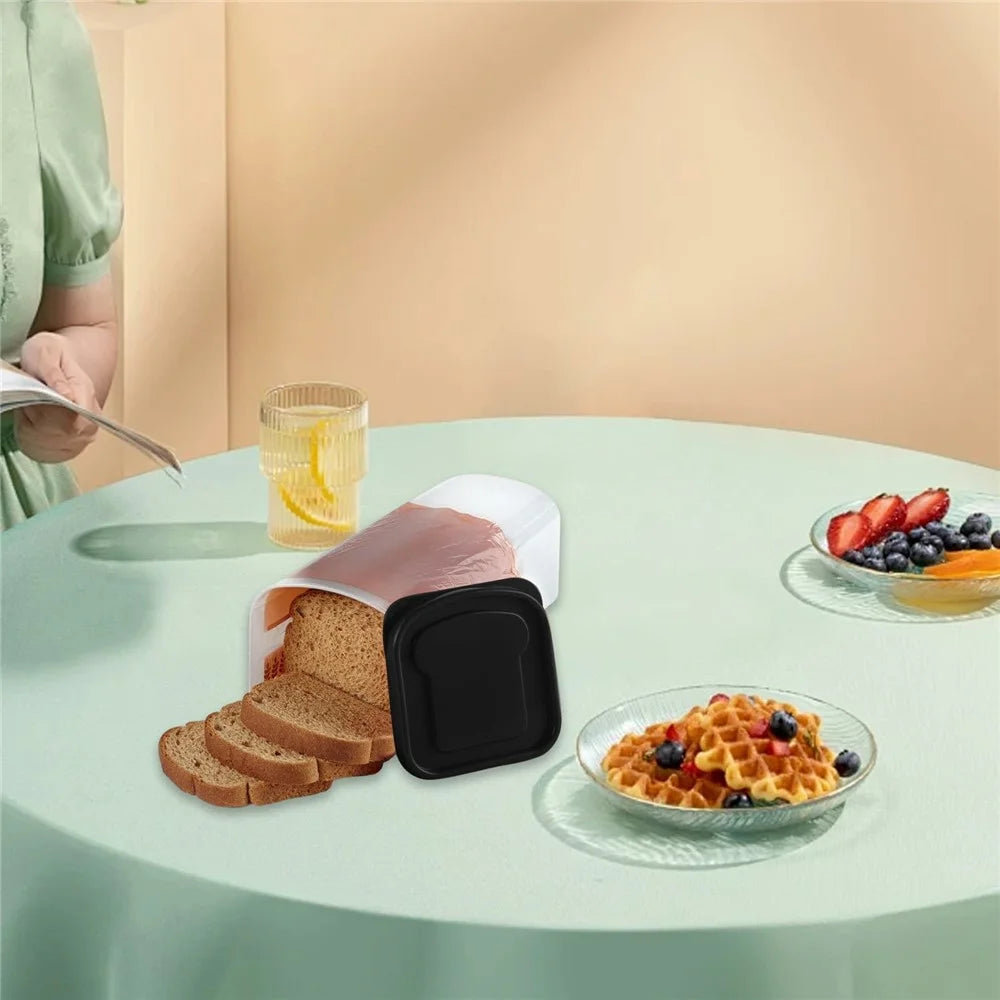 Airtight Bread Storage Container with Lid Transparent Plastic Kitchen Bread Box (BPA Free, No FDA) - Black - 7