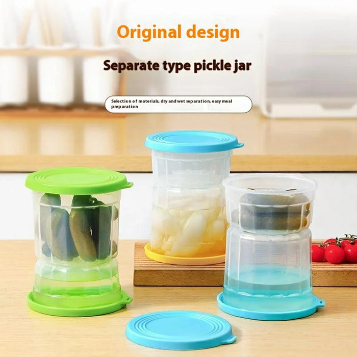 Hourglass Pickle Jar Dry Wet Separation Airtight Fridge Organizer for Kimchi Olives Pickled Vegetables (BPA Free, No FDA) - Blue - 2