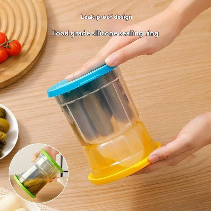 Hourglass Pickle Jar Dry Wet Separation Airtight Fridge Organizer for Kimchi Olives Pickled Vegetables (BPA Free, No FDA) - Blue - 4