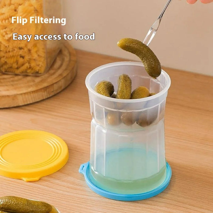 Hourglass Pickle Jar Dry Wet Separation Airtight Fridge Organizer for Kimchi Olives Pickled Vegetables (BPA Free, No FDA) - Blue - 5