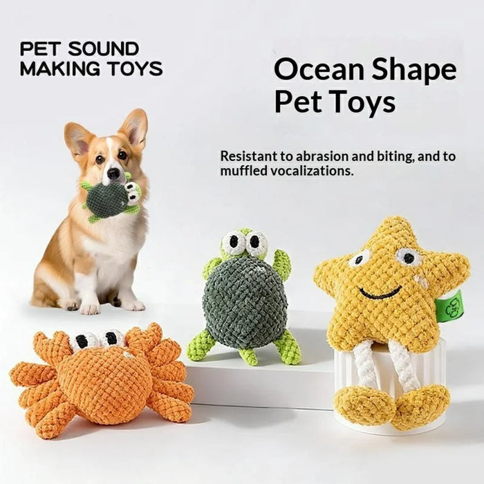 Ocean Animal Dog Rope Toy Squeaky Durable Pet Toys Turtle Crab Starfish for Chewing Playing - Turtle - 2
