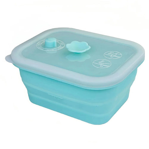 500ml Rectangle Food Grade Silicone Collapsible Lunch Box Foldable Microwave Safe Storage Container (BPA-Free, FDA Certified) - Blue - 1