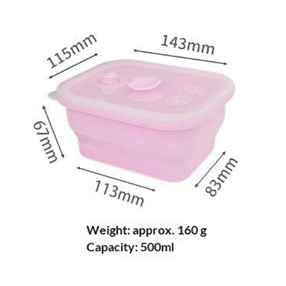 500ml Rectangle Food Grade Silicone Collapsible Lunch Box Foldable Microwave Safe Storage Container (BPA-Free, FDA Certified) - Blue - 7