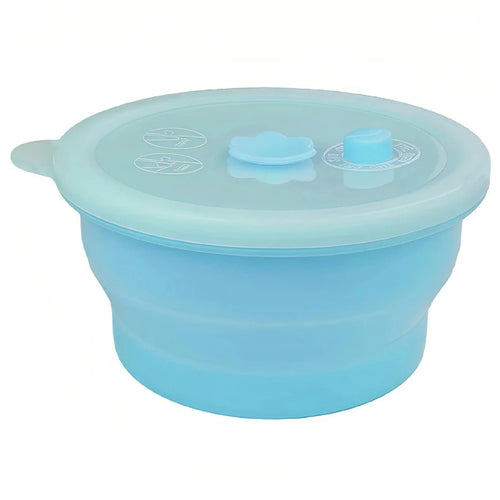 500ml Round Food Grade Silicone Collapsible Lunch Box Foldable Microwave Safe Storage Container (BPA-Free, FDA Certified) - Blue - 1