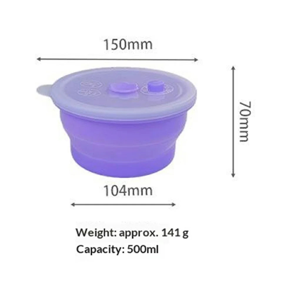 500ml Round Food Grade Silicone Collapsible Lunch Box Foldable Microwave Safe Storage Container (BPA-Free, FDA Certified) - Blue - 6