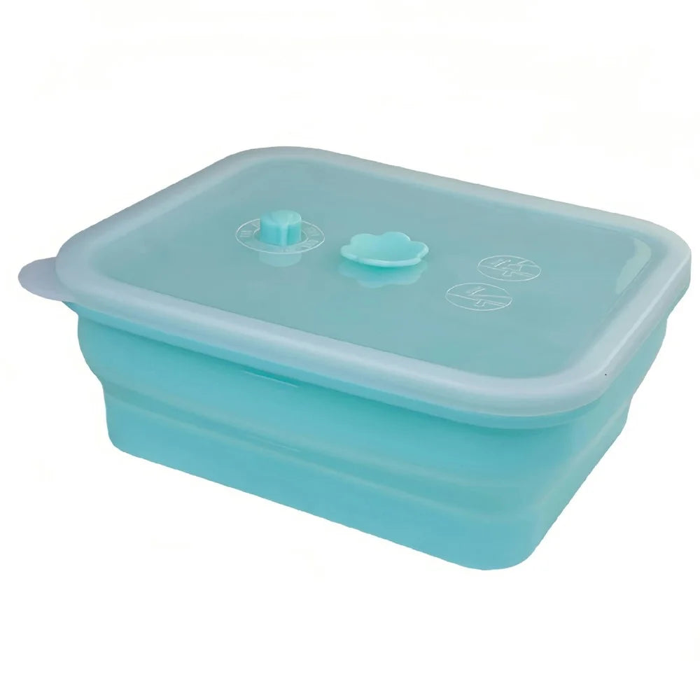 1000ml Rectangle Food Grade Silicone Collapsible Lunch Box Foldable Microwave Safe Storage Container (BPA-Free, FDA Certified) - Blue - 1