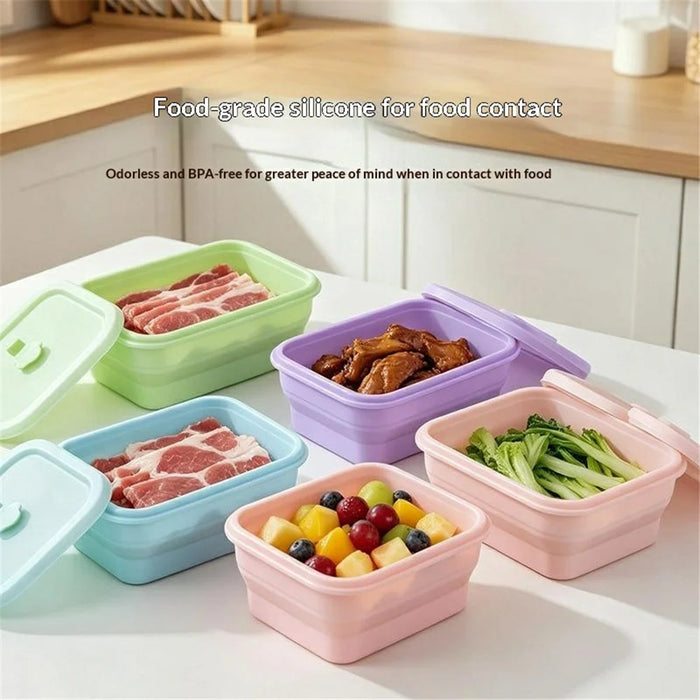 1000ml Rectangle Food Grade Silicone Collapsible Lunch Box Foldable Microwave Safe Storage Container (BPA-Free, FDA Certified) - Blue - 3