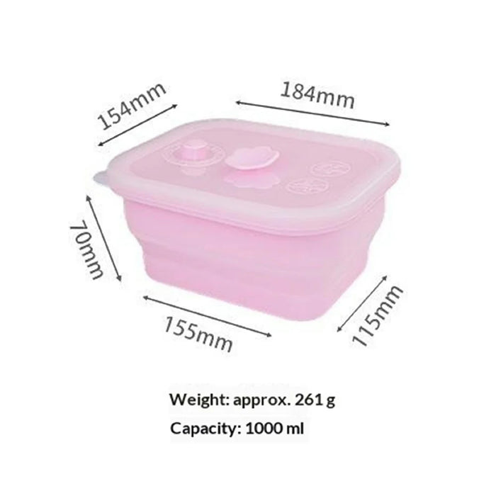 1000ml Rectangle Food Grade Silicone Collapsible Lunch Box Foldable Microwave Safe Storage Container (BPA-Free, FDA Certified) - Blue - 7
