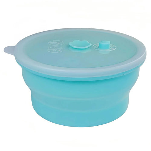 1000ml Round Food Grade Silicone Collapsible Lunch Box Foldable Microwave Safe Storage Container (BPA-Free, FDA Certified) - Blue - 1