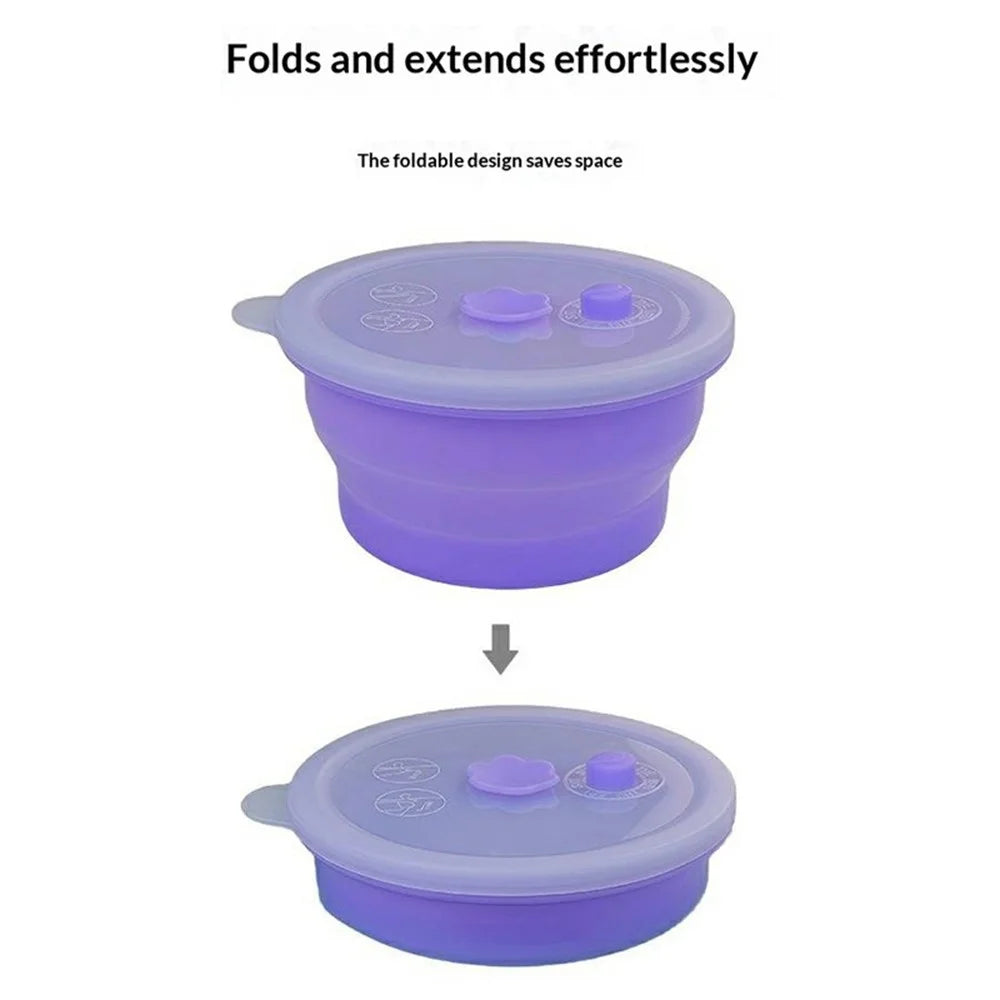 1000ml Round Food Grade Silicone Collapsible Lunch Box Foldable Microwave Safe Storage Container (BPA-Free, FDA Certified) - Blue - 4