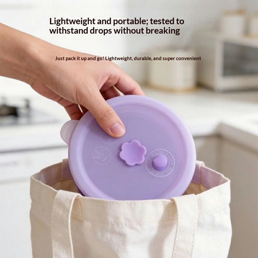 1000ml Round Food Grade Silicone Collapsible Lunch Box Foldable Microwave Safe Storage Container (BPA-Free, FDA Certified) - Blue - 5