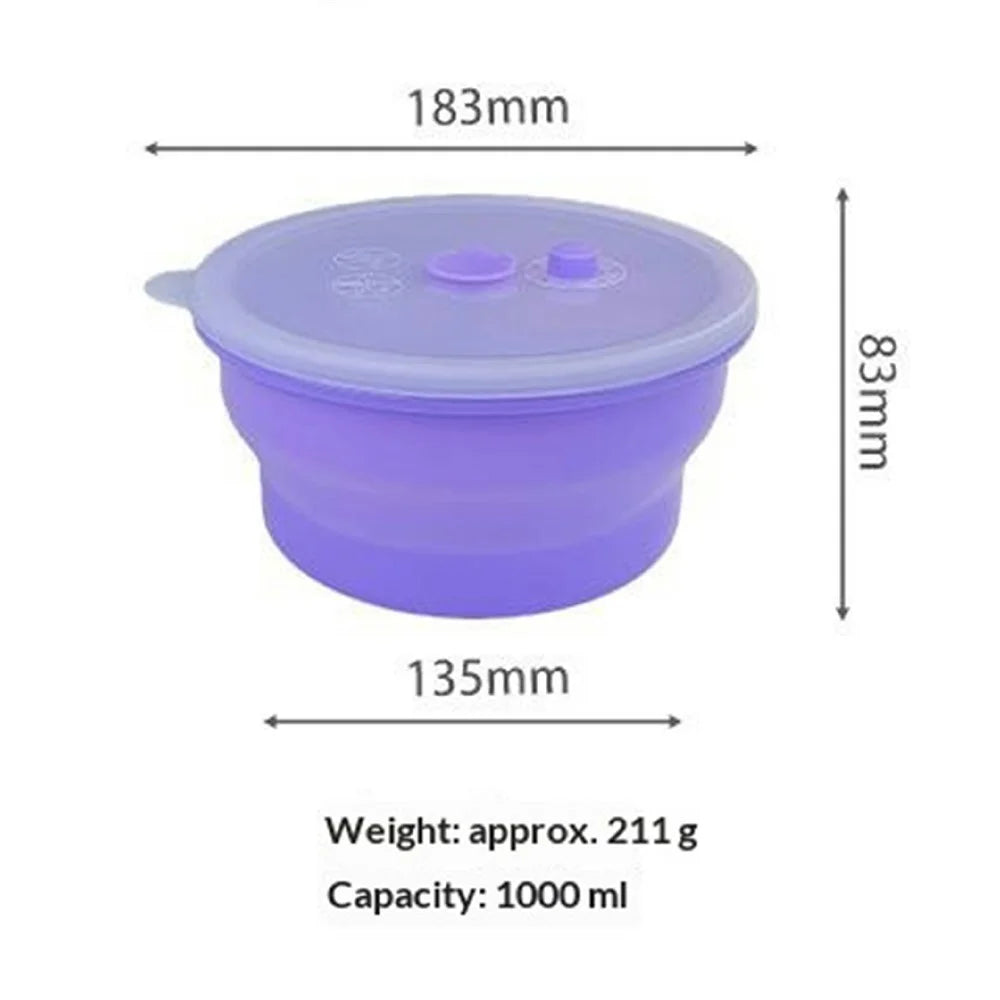 1000ml Round Food Grade Silicone Collapsible Lunch Box Foldable Microwave Safe Storage Container (BPA-Free, FDA Certified) - Blue - 6