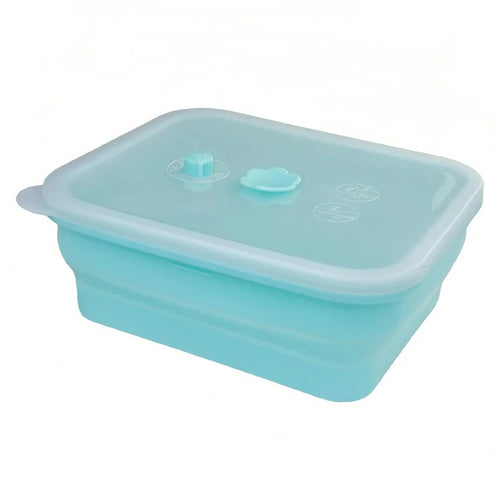 1500ml Rectangle Food Grade Silicone Collapsible Lunch Box Foldable Microwave Safe Storage Container (BPA-Free, FDA Certified) - Blue - 1