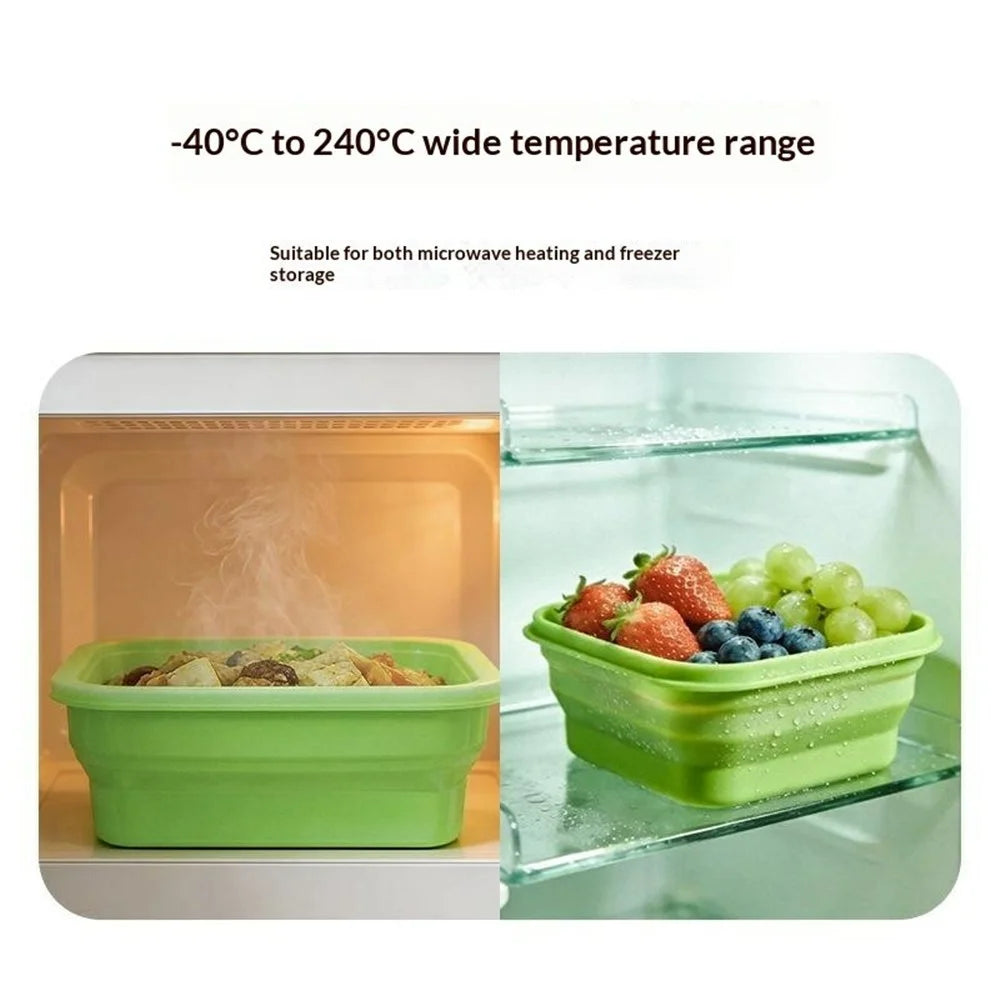 1500ml Rectangle Food Grade Silicone Collapsible Lunch Box Foldable Microwave Safe Storage Container (BPA-Free, FDA Certified) - Blue - 5