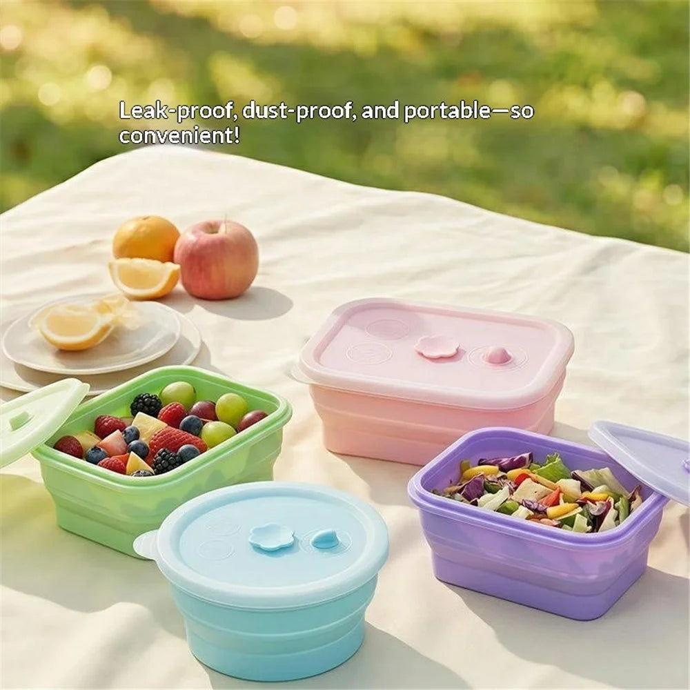 1500ml Rectangle Food Grade Silicone Collapsible Lunch Box Foldable Microwave Safe Storage Container (BPA-Free, FDA Certified) - Blue - 6