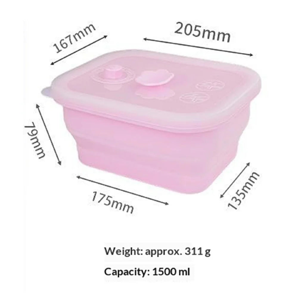 1500ml Rectangle Food Grade Silicone Collapsible Lunch Box Foldable Microwave Safe Storage Container (BPA-Free, FDA Certified) - Blue - 7
