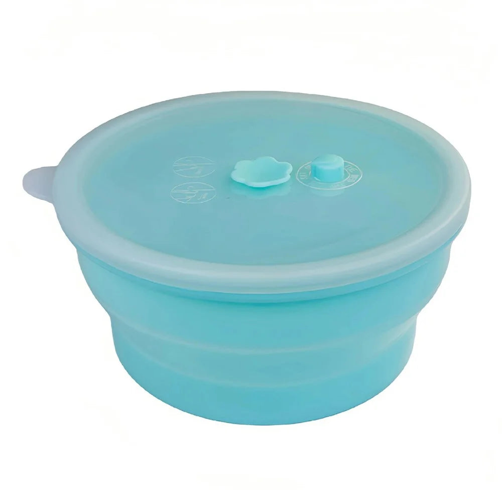 1500ml Round Food Grade Silicone Collapsible Lunch Box Foldable Microwave Safe Storage Container (BPA-Free, FDA Certified) - Blue - 1