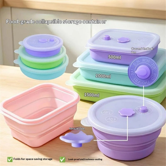 1500ml Round Food Grade Silicone Collapsible Lunch Box Foldable Microwave Safe Storage Container (BPA-Free, FDA Certified) - Blue - 2