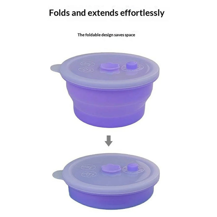 1500ml Round Food Grade Silicone Collapsible Lunch Box Foldable Microwave Safe Storage Container (BPA-Free, FDA Certified) - Blue - 3