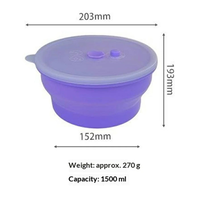 1500ml Round Food Grade Silicone Collapsible Lunch Box Foldable Microwave Safe Storage Container (BPA-Free, FDA Certified) - Blue - 6