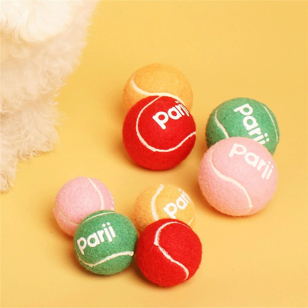 PARJI 4Pcs Mini Size 4cm Squeaky Dog Toy Balls Rubber Felt Tennis Balls for Dogs Cats - 4