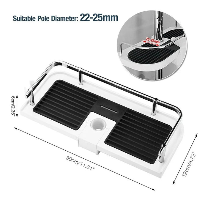 A2241 Bathroom Pole Storage Shelf No Drilling Lifting Bar Shampoo Tray Shower Head Holder with Double Hooks - 3