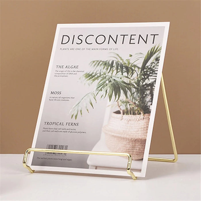 16 x 16.5 x 13.5cm Nordic Style Wrought Iron Magazine Storage Rack Gold-plated Tablet Stand Metal Holder for Cookbooks/Photographs - Size: L - 2