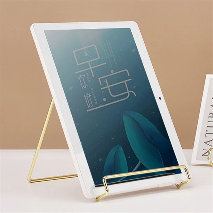 16 x 16.5 x 13.5cm Nordic Style Wrought Iron Magazine Storage Rack Gold-plated Tablet Stand Metal Holder for Cookbooks/Photographs - Size: L - 4