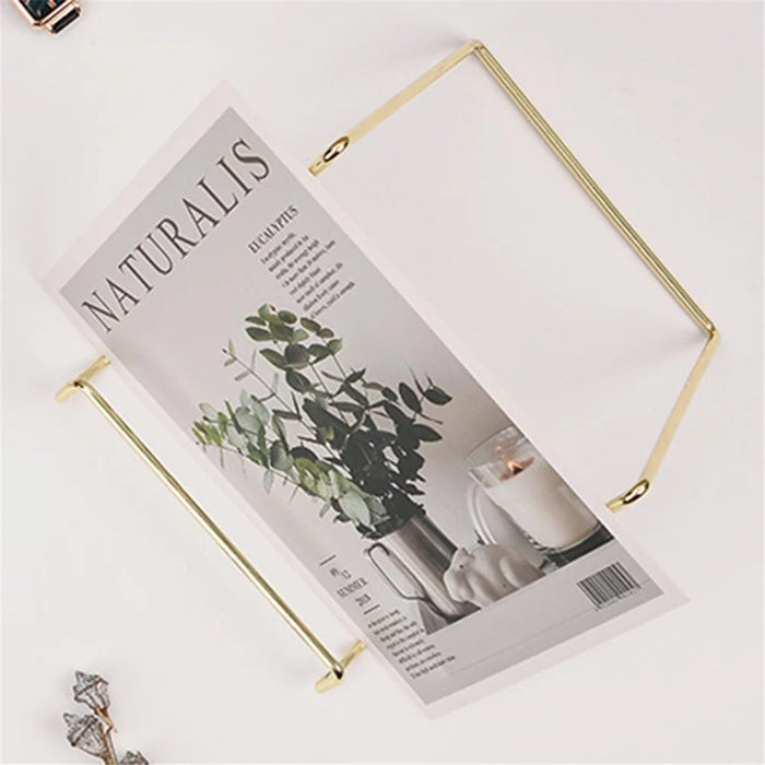 16 x 16.5 x 13.5cm Nordic Style Wrought Iron Magazine Storage Rack Gold-plated Tablet Stand Metal Holder for Cookbooks/Photographs - Size: L - 5