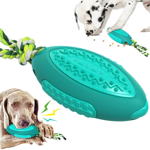 GLQ-05 Food Treat Dispensing Dogs Chew Toy Gift TPR Pet Squeaky Toy with Sound for Dog Cleaning Teeth Rugby Ball Tool (With CE / CPC / FDA / ROHS, BPA-Free) - Lake Blue - 1