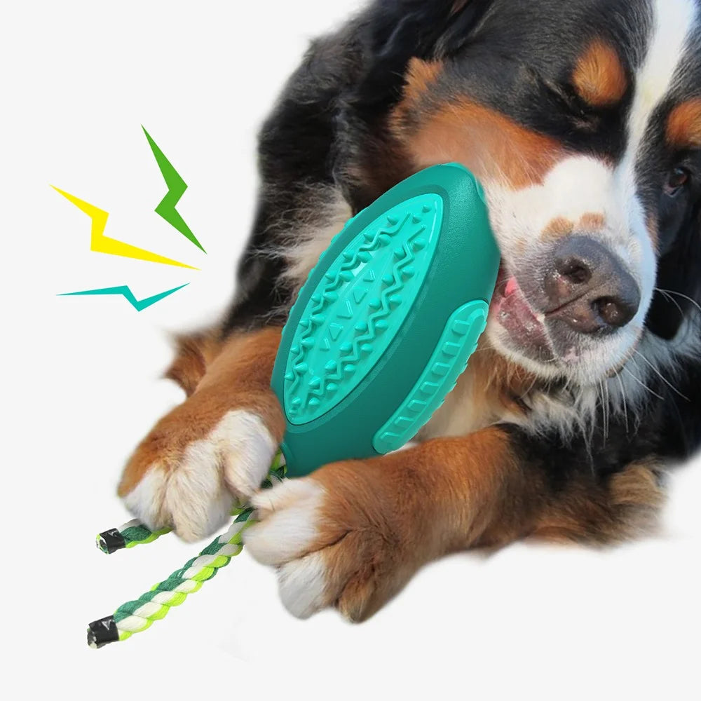 GLQ-05 Food Treat Dispensing Dogs Chew Toy Gift TPR Pet Squeaky Toy with Sound for Dog Cleaning Teeth Rugby Ball Tool (With CE / CPC / FDA / ROHS, BPA-Free) - Lake Blue - 7