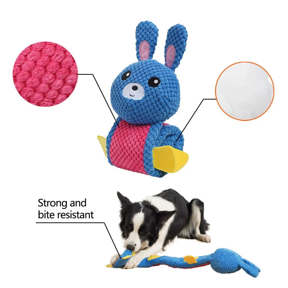 Rabbit Design Leaky Food Sniffing Dog Puzzle Plush Toy Chewing Cleaning Teeth Pet Squeak Toy ST - Blue - 4