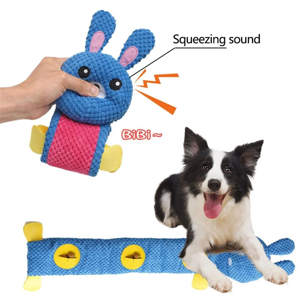 Rabbit Design Leaky Food Sniffing Dog Puzzle Plush Toy Chewing Cleaning Teeth Pet Squeak Toy ST - Blue - 5