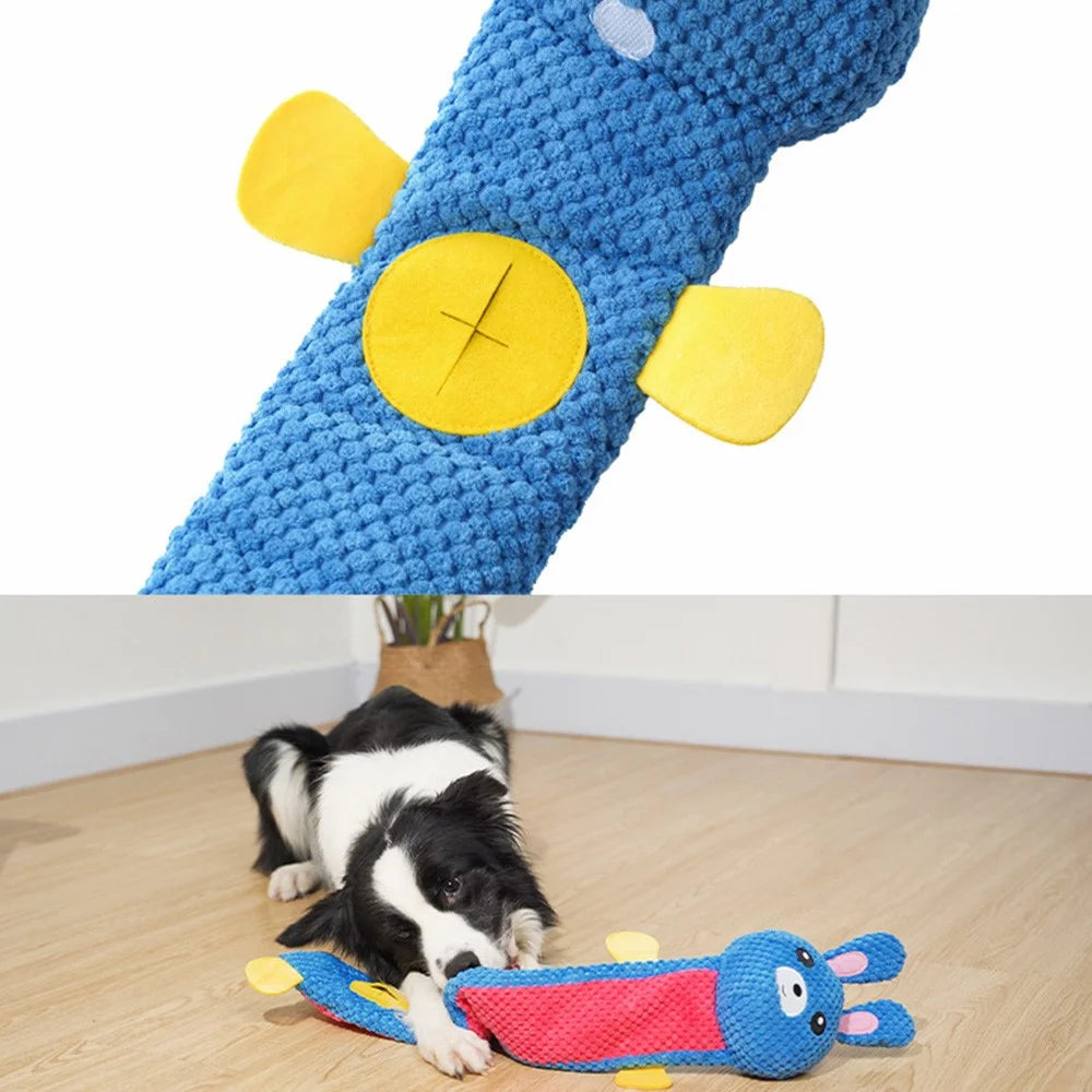 Rabbit Design Leaky Food Sniffing Dog Puzzle Plush Toy Chewing Cleaning Teeth Pet Squeak Toy ST - Blue - 6