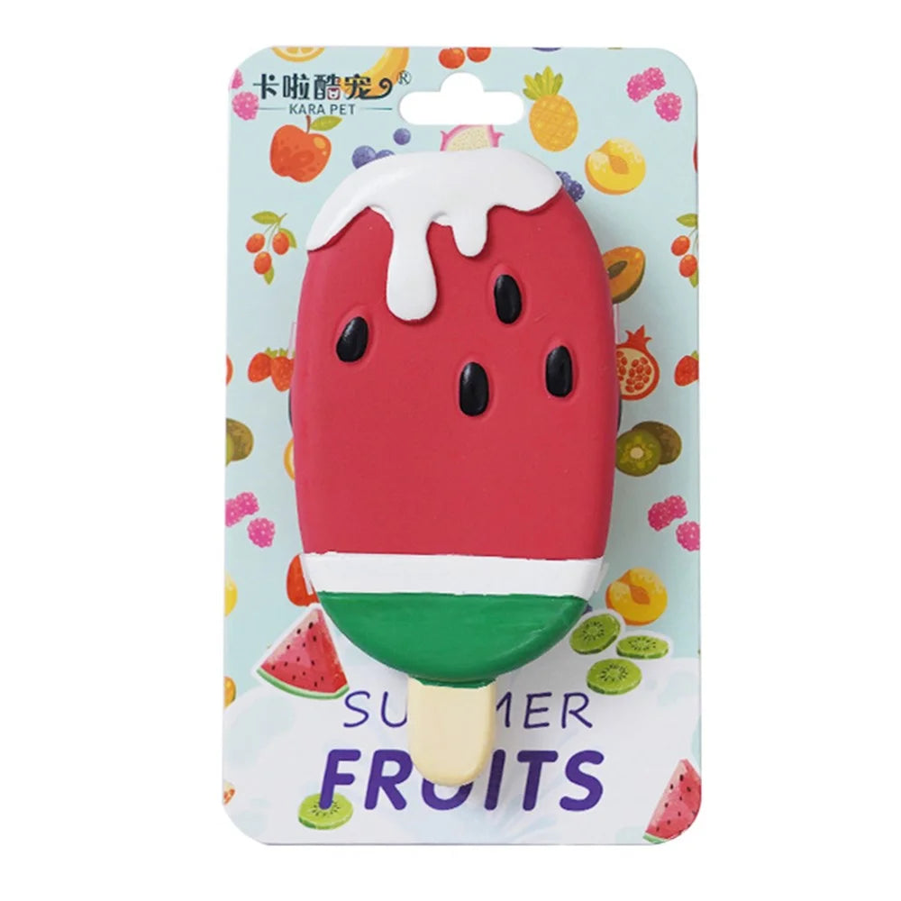 Latex Dog Cleaning Teeth Toy Fruit Ice Cream Shape Squeaker Sound Pet Chewing Toy ST - Watermelon - 1