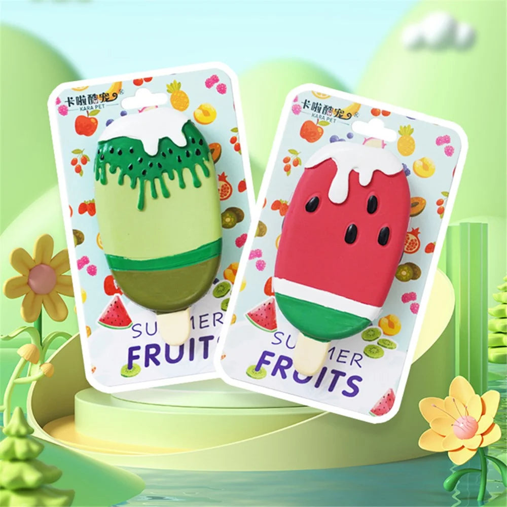 Latex Dog Cleaning Teeth Toy Fruit Ice Cream Shape Squeaker Sound Pet Chewing Toy ST - Watermelon - 2