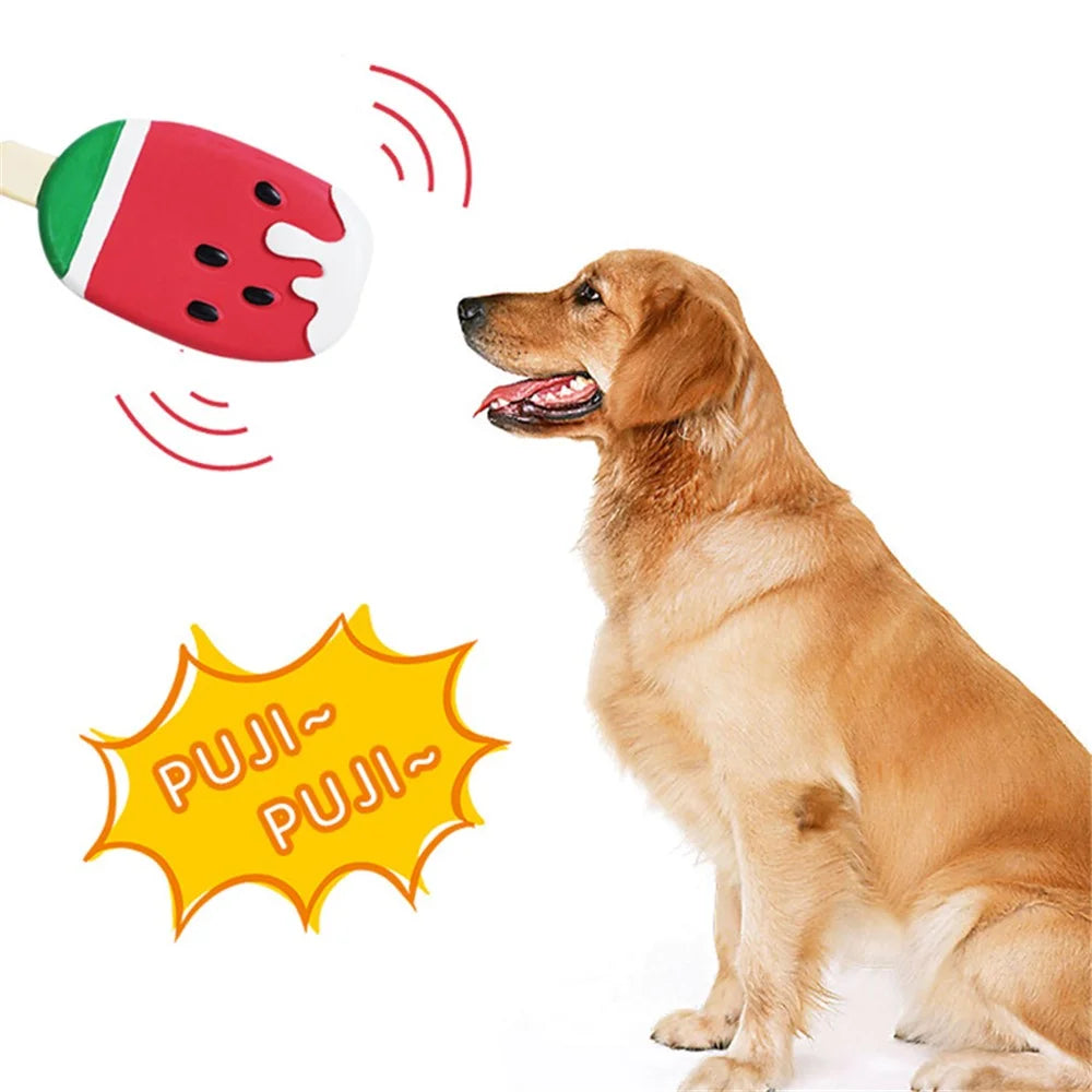 Latex Dog Cleaning Teeth Toy Fruit Ice Cream Shape Squeaker Sound Pet Chewing Toy ST - Watermelon - 4