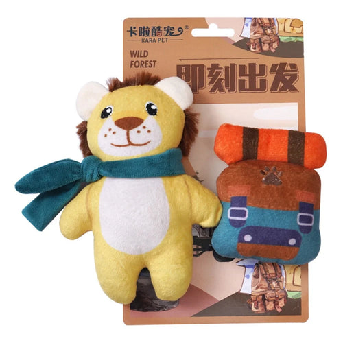 KARA PET 2Pcs / Set Dog Soft Plush Squeaky Sound Puppy Chew Toy Pet Molar Training Toy ST - Lion+Backpack - 1
